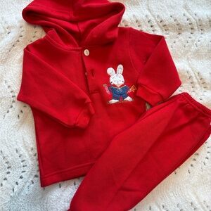Red Kids Matching Set with Bunny Design